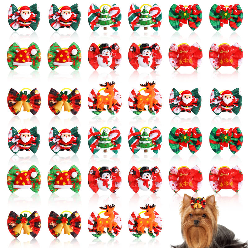 34 Pcs/ 17 Pairs Christmas Dog Bows Bowknot Dog Hair Clips Holiday Grooming Bows Puppy Christmas Bow with Rubber Bands Santa Claus Snowman Dog Topknot Bows Dog Hair Accessories for Pets Dogs Cats - BeesActive Australia