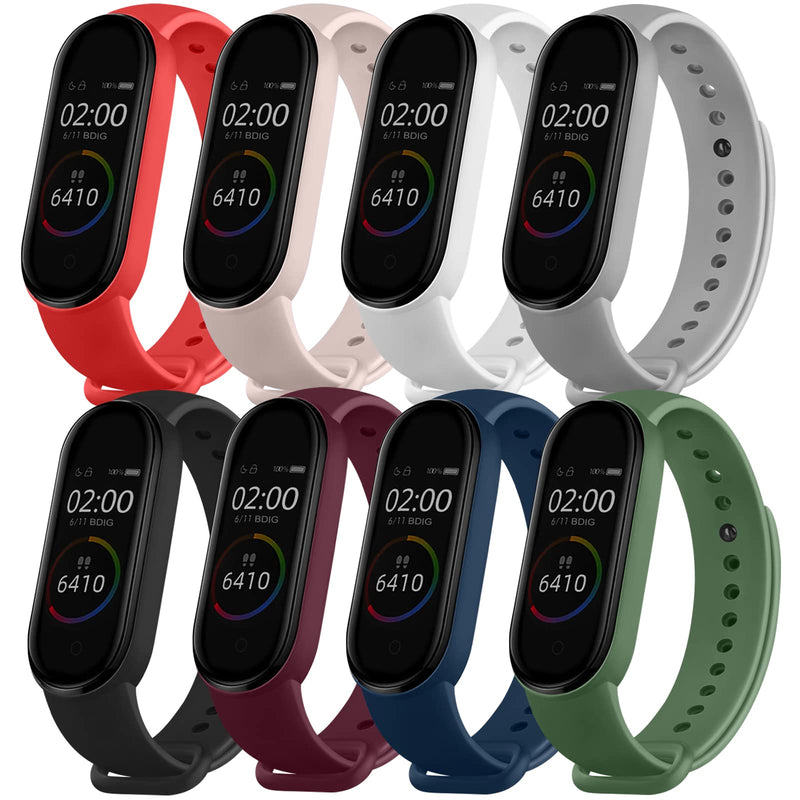 Wanme 8 PACK Bands for Xiaomi Mi Band 5 Strap & Xiaomi Mi Band 6 Straps & Amazfit Band 5 Strap, Soft Silicone Sport Replacement Wristband Accessories for Xiaomi Mi Band 5/6 / Amazfit Band 5 (8 Pack A) 8 Pack A - BeesActive Australia