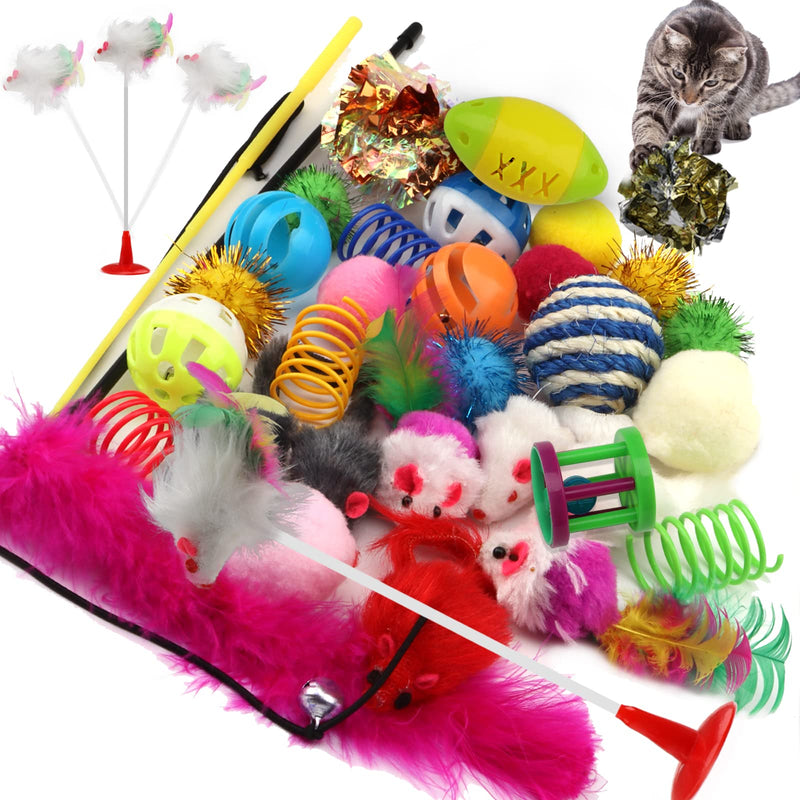 Cat Toys Kitten Toys Assortments, 32 Packs Cat Toys Variety Pack for Kitty, Cat Balls with Bells,Cat Feather Toy, Cat Mouse Toy, Cat Crinkle Balls, Catnip Toys for Indoor Cats Kittens - BeesActive Australia