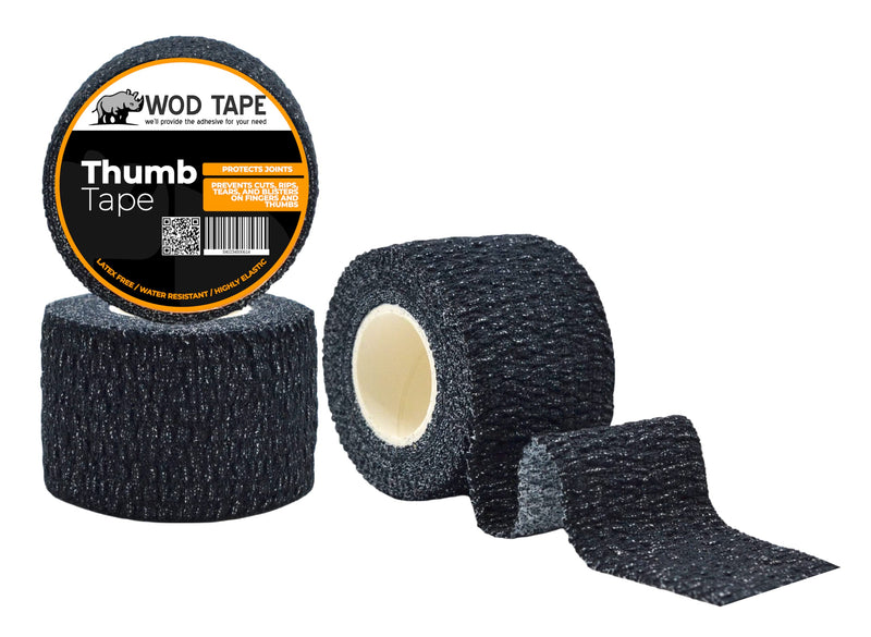 WOD ST-CEAB Weightlifting Thumb Tape, Black – 1.5 inch Wide (Pack of 3) Latex-Free, Stretch Self Adhesive for Hand, Finger, Climbing, and Hook Grip Wrapping and Protection. - BeesActive Australia