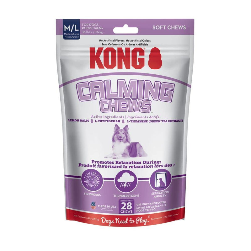 KONG - Calming Chews 28 Pieces - Natural Soft and Chewy Dog Calming Treats for Anxiety, Stress & Separation, Fireworks and Thunderstorms Aid & Relief - for Medium/Large Dogs Greater Than 36 lbs - BeesActive Australia