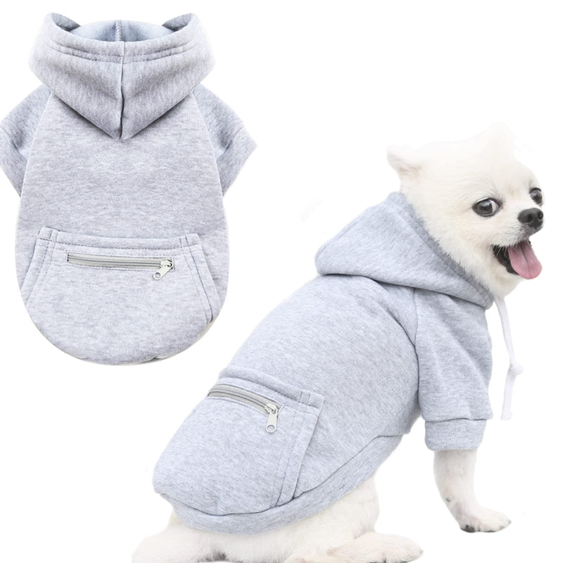 PETCARE Pet Dog Hoodie Sweater Warm Soft Fleece Sweatshirts with Pocket Fall Winter Puppy Cat Sweaters Clothes for Small Dogs Cats Chihuahua Yorkies French Bulldog Outfits M(Fit 4-6 lbs) grey - BeesActive Australia