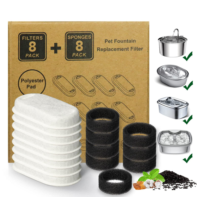 Cat Water Fountain Filters,Cat Fountain Replacement Filters for Stainless Steel 67oz/2L Adjustable Water Flow Pet Water Fountain ,Dog Water Fountain 8+8 Pack - BeesActive Australia