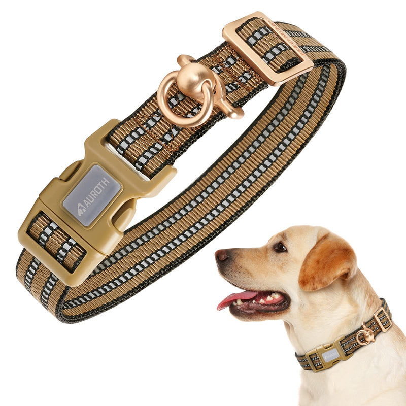 Auroth Dog Collar for Medium Large Dogs, Reflective Dog Collar, Soft Nylon Adjustable Dog Collars with Heavy Duty Metal D Ring Tangle Free Large:15.7"-27.1" Army Yellow - BeesActive Australia