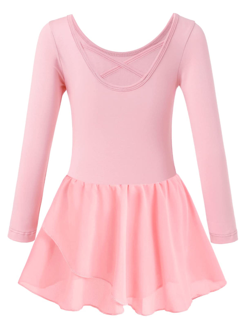 Girls Leotards for Dance Ruffle Sleeves Criss-cross Back Ballet Tutu Dresses for 3-9 Years Old A1 Pink-long Sleeve 4-5T - BeesActive Australia