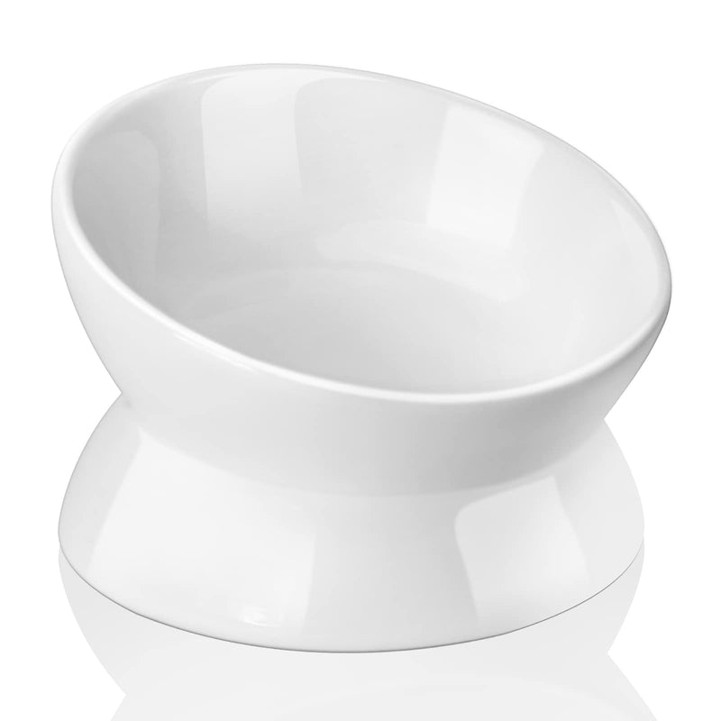 Nucookery Elevated Cat Food Water Bowl,Ceramic Raised Tilted Pet Feeder and Waterer Protect Pets' Spines,Small Dog Fat Faced Cat Kitten Supplies 5" Pure white - BeesActive Australia