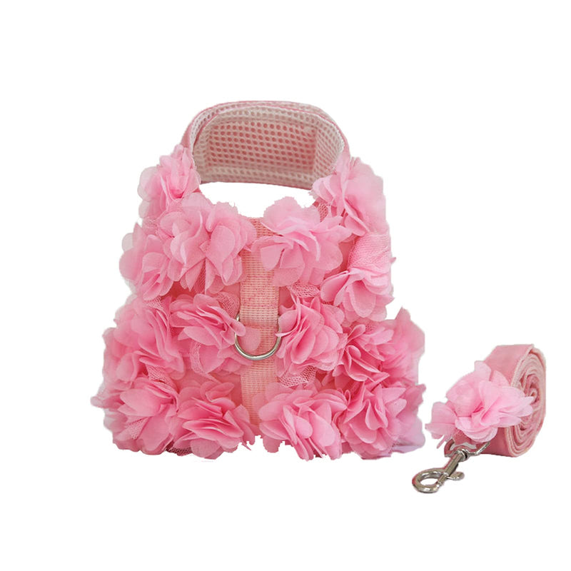 TENGZHI Small Puppy Dog Harness and Leash Set Lace Floral Soft Mesh Escape Proof Pet Vest Harness Cute Pink Puppy Cat Vest Clothes for Small Dogs Girl M (Fit 3-8 lbs; Chest 11.8-13.8") - BeesActive Australia