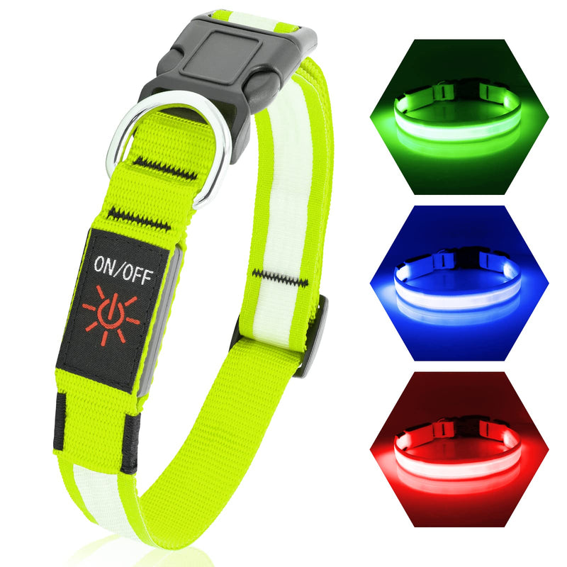 PZRLit LED Light Up Dog Collars Micro USB Rechargeable Waterproof, Full Adjustable & Bright Lighted Glow Dark Dog Collar Light for Night Walking for Large Medium Small Dogs Green - BeesActive Australia