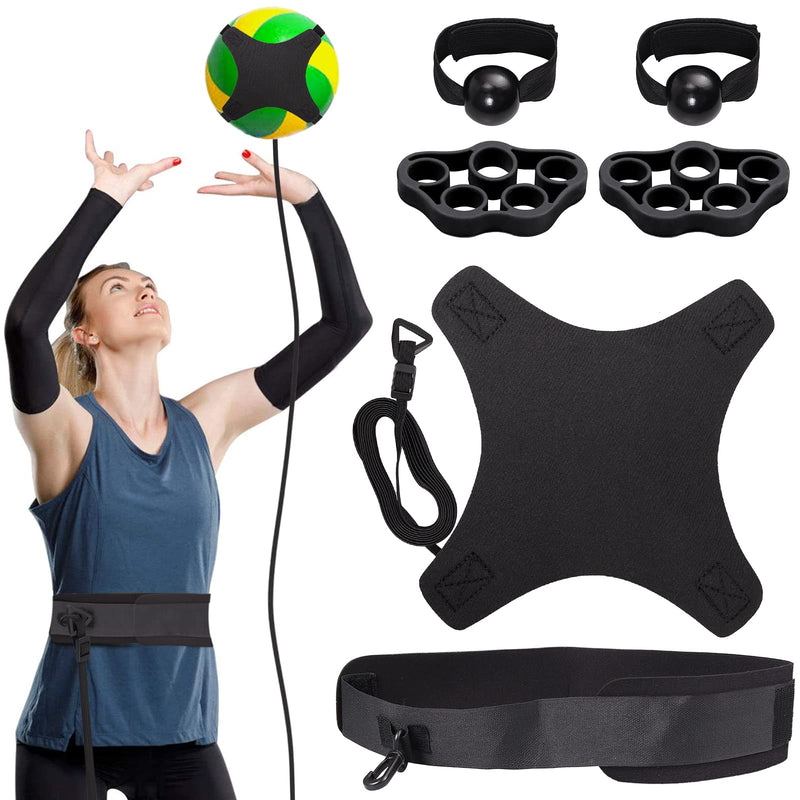 VINTEAM Volleyball Training Equipment Aid, Volleyball Serve Trainer Solo Practice Trainer Kit for Serving, Setting, Spiking & Arm Swing Black with volleyball setting straps - BeesActive Australia