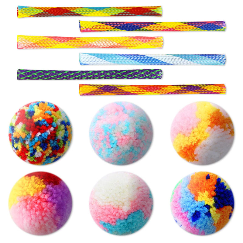 Cat Toys Springs Balls Set 12 Pack - 6 PCS Cat Toy Balls Woolen Yarn Balls - 6 PCS Cat Spring Tube Toys Interactive Cat Chew Toy for Cat Kitten (Random Color) - BeesActive Australia