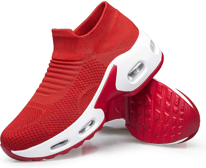 YHOON Women's Walking Shoes Slip-on - Sock Sneakers Ladies Nursing Work Air Cushion Mesh Casual Running Jogging Shoes 12 Red - BeesActive Australia