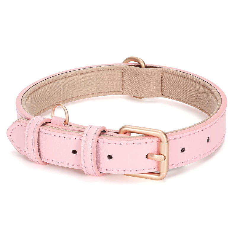 WHIPPY Leather Dog Collar for Small Medium Large Dog Adjustable Soft Breathable Leather Padded Puppy Collar with Alloy Buckle Heavy Duty Waterproof Classic Dog Pet Collar S:Neck 13"-17",Width 0.78" A-pink - BeesActive Australia