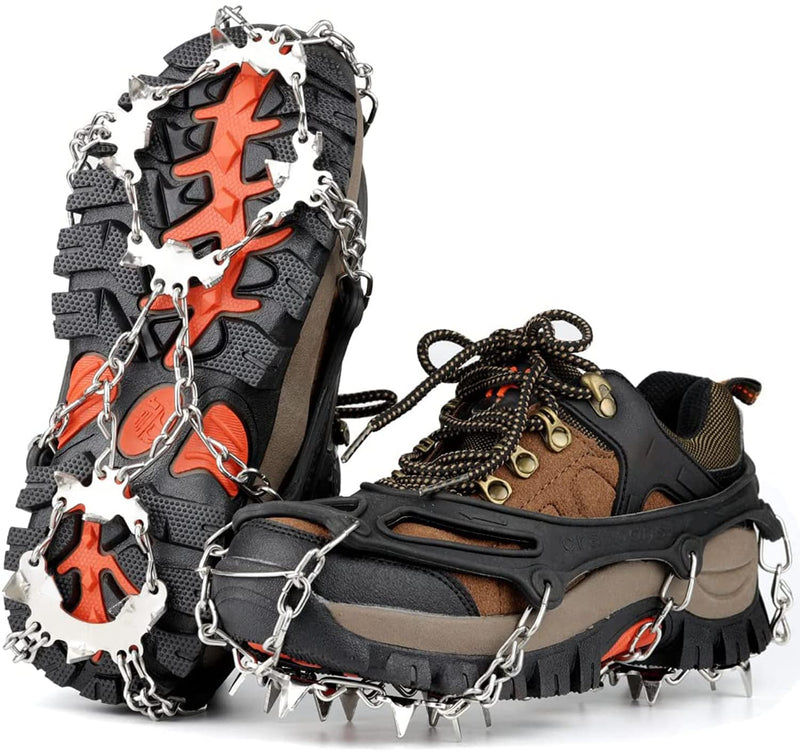 Crampons Ice Cleats for Snow Boots and Shoes Traction Grips Women Men Anti Slip 19 Stainless Steel Spikes Safe Protect for Hiking Fishing Walking Climbing Mountaineering Jogging Large - BeesActive Australia