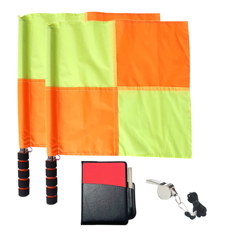 CORECISE Soccer Referee Flag Set,Match Football Linesman Flags,Red Yellow Cards with Notebook and Pencil,Coach Referee Stainless Steel Whistles with Lanyard for Sports, Soccer, Football, Basketball(Style 2) Style 2 - BeesActive Australia
