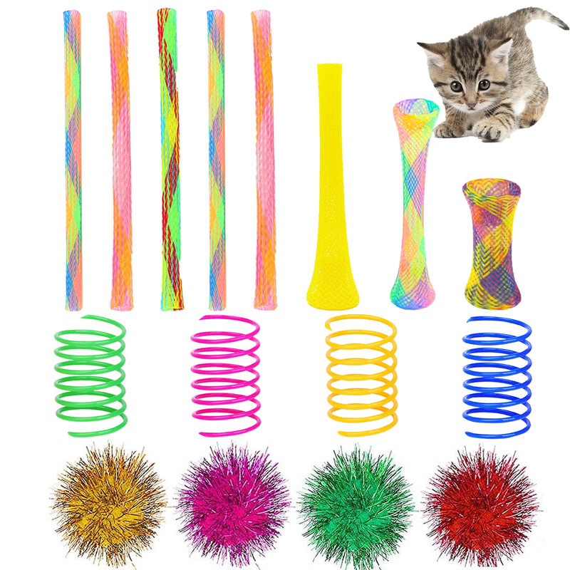 45 Pieces Cat Toy Springs Balls Set, Colorful Cat Spring Toy and Cat Tube Toy Interactive Cat Toy and Cat Toy Pom Poms Balls for Kittens to Swat, Bite, Hunt (Random Color) - BeesActive Australia