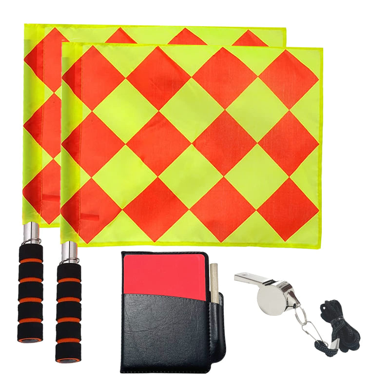 CORECISE Soccer Referee Flag Set,Match Football Linesman Flags,Red Yellow Cards with Notebook and Pencil,Coach Referee Stainless Steel Whistles with Lanyard for Sports, Soccer, Football, Basketball (Style 1) - BeesActive Australia