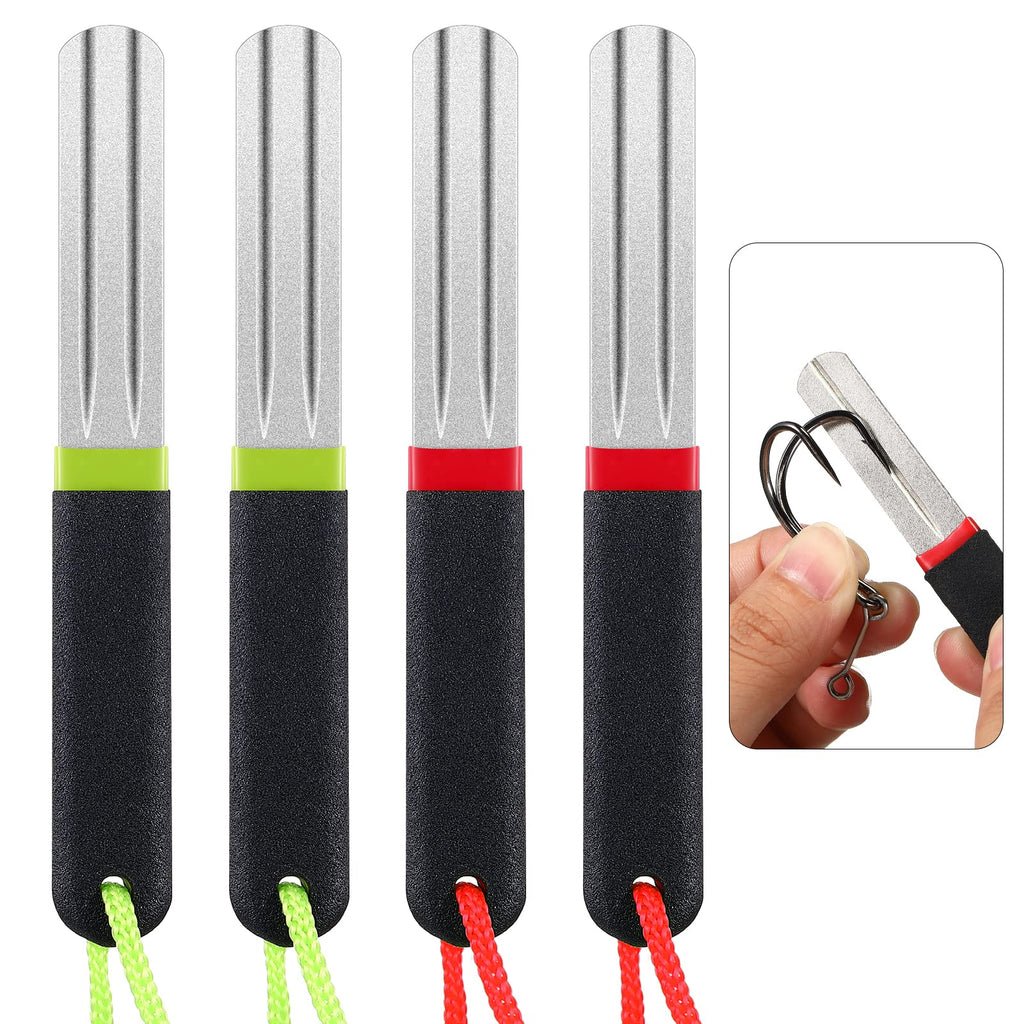 Hook Sharpener Hook File Set of 4 Diamond Fishing Hook File Portable Fish Hook Sharpeners with Double Sided Fine and Medium Grit for Saltwater Freshwater Ice Fishing Tools, 4 Inches - BeesActive Australia