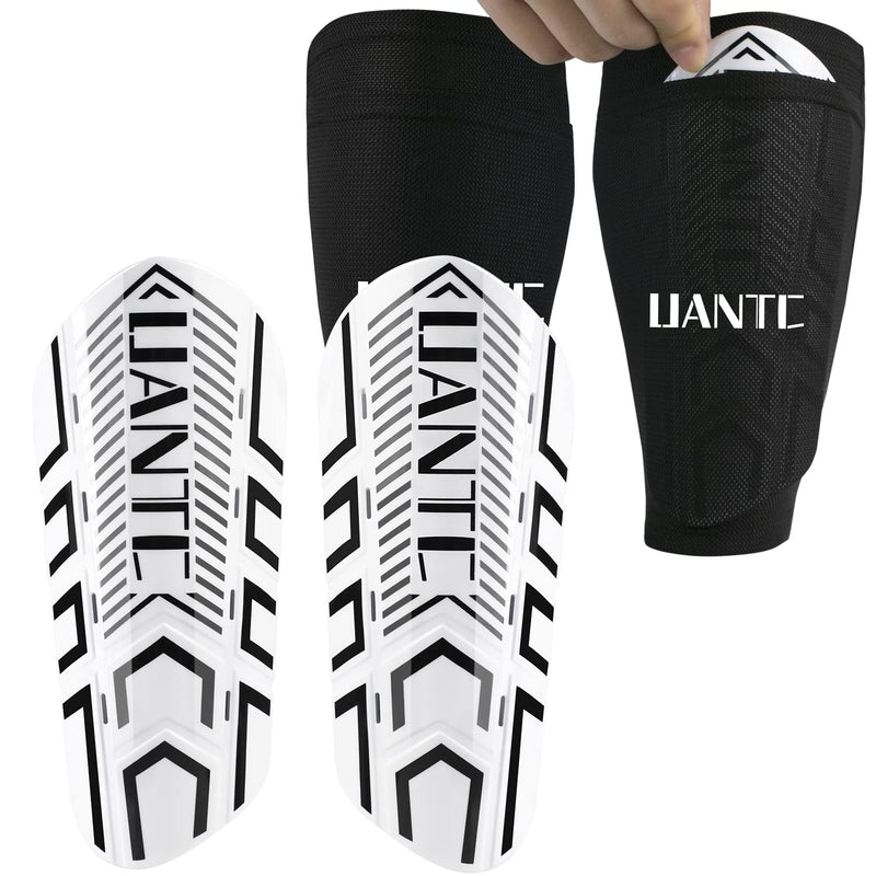 Uantc Shin Guards - Soccer Shin Guards Cushion Protection Reduce Shocks and Injuries - Calf Protective Gear Shin Guards for Kids/Adult - Shin Guards Soccer Youth for Boys/Girls White Large - BeesActive Australia