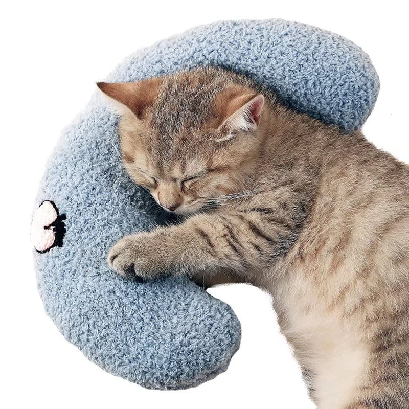 Little Pillow for Cats, Ultra Soft Fluffy Pet Calming Toy Half Donut Cuddler for Joint Relief Sleeping Improve Machine Washable Haze Blue - BeesActive Australia