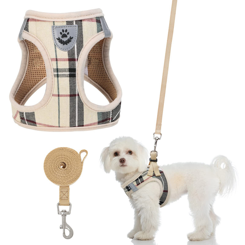 PUPTECK Small Dog Harness and Leash - No Pull Soft Mesh Step-in Puppy Harness, Reflective Adjustable for Small Dogs Cats Walking Beige - BeesActive Australia