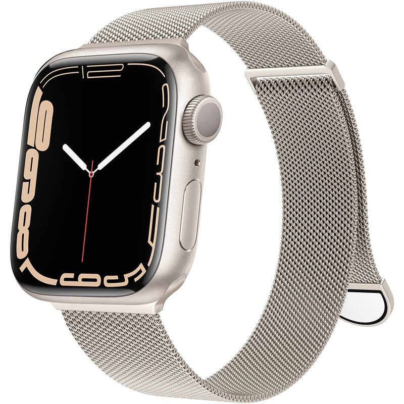 OULUOQI Compatible with Apple Watch Band 38mm 40mm 42mm 44mm Women and Men,Stainless Steel Mesh Loop Magnetic Clasp Replacement for iWatch Band Series SE 7 6 5 4 3 2 1. (Starlight, 38mm/40mm/41mm) A-Starlight - BeesActive Australia