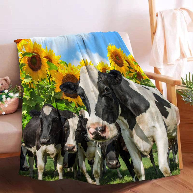 Sunflower Cows Blanket Throw Super Soft and Cozy Blankets for Home Decoration, Couch, Bed, Sofa 50"x40" Small for Kids for All Seasons Sunflower Cows - BeesActive Australia