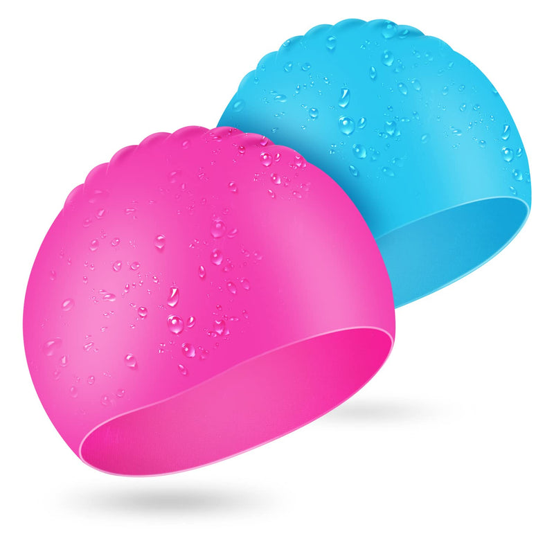 Swim Cap Kids, 2 Pack Durable Silicone Swimming Caps for Kids Youths, 3D Ergonomic Design Fit for Children and Teens (Age 3-8), Comfortable Fit for Long Hair & Short Hair - BeesActive Australia