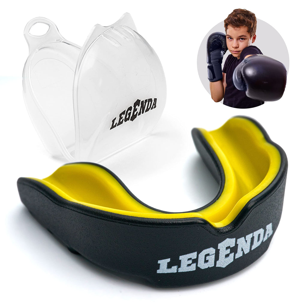 Legenda Sports Mouth Guard for Kids w/ Case, Professional Youth Mouthguard for Boxing, MMA, Karate, Flag Football, Martial Arts, Rugby, Lacrosse and Other High Contact Sports (Black / Yellow) - BeesActive Australia