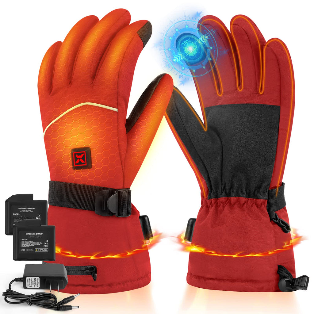 Rechargeable Heated Gloves for Men Women, 3 Heating Levels Electric Hand Warmer Gloves, Waterproof Battery Heating Gloves for Arthritis Mittens Skiing Motorcycle Hunting Cold Winter Work L-Red - BeesActive Australia