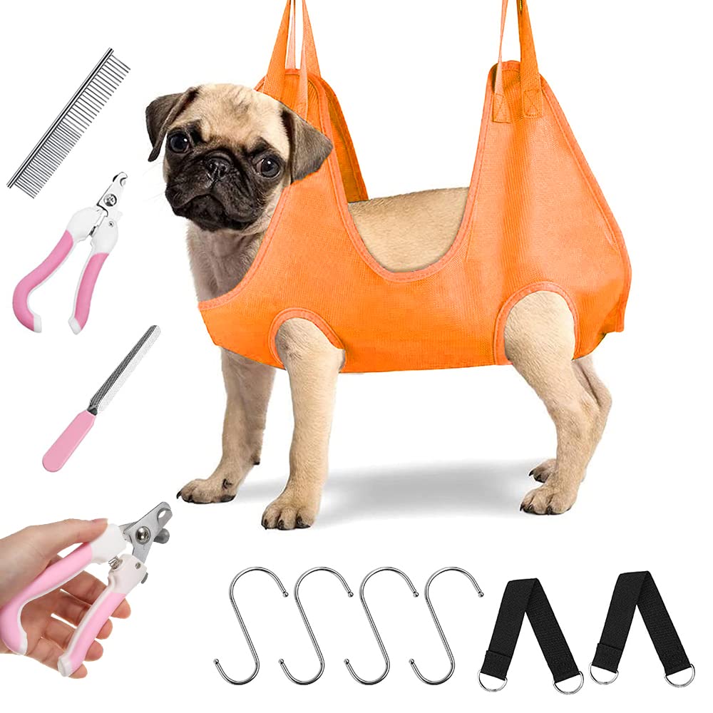 6 in 1Pet Grooming Hammock Harness for Dog and Cat,Breathable Dog Hammock Restraint Helper for Trimming,Bathing, Eye & Ear Care (S, Orange) Orange S - BeesActive Australia