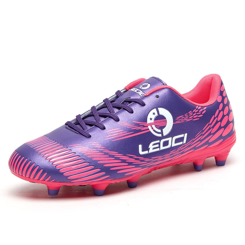LEOCI Men's Women's Firm Ground Soccer Cleats Outdoor/Indoor Boys Girls Professional Futsal Football Training Sneakers 8.5 Women/7.5 Men Purple - BeesActive Australia