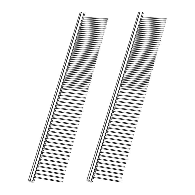 Dog Comb 2 Pack Pet Steel Comb for Dogs and Cats, Stainless Steel Comb with Rounded Teeth, Static-free Metal Comb Corrosion Resistant Cat Comb Pet Dematting Tool Flea Comb Pet Grooming Tool - 7.4in - BeesActive Australia