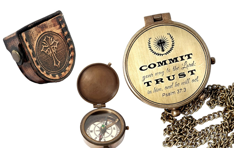 Brass Nautical - Brass Compass Engraved with Religious Scripture Verse, Gift for Son, Grandson, Daughter, Baptism, Confirmation Communion Godson Church Graudation Day Psalm 37:3 - "Commit Your Way to the Lord" - BeesActive Australia