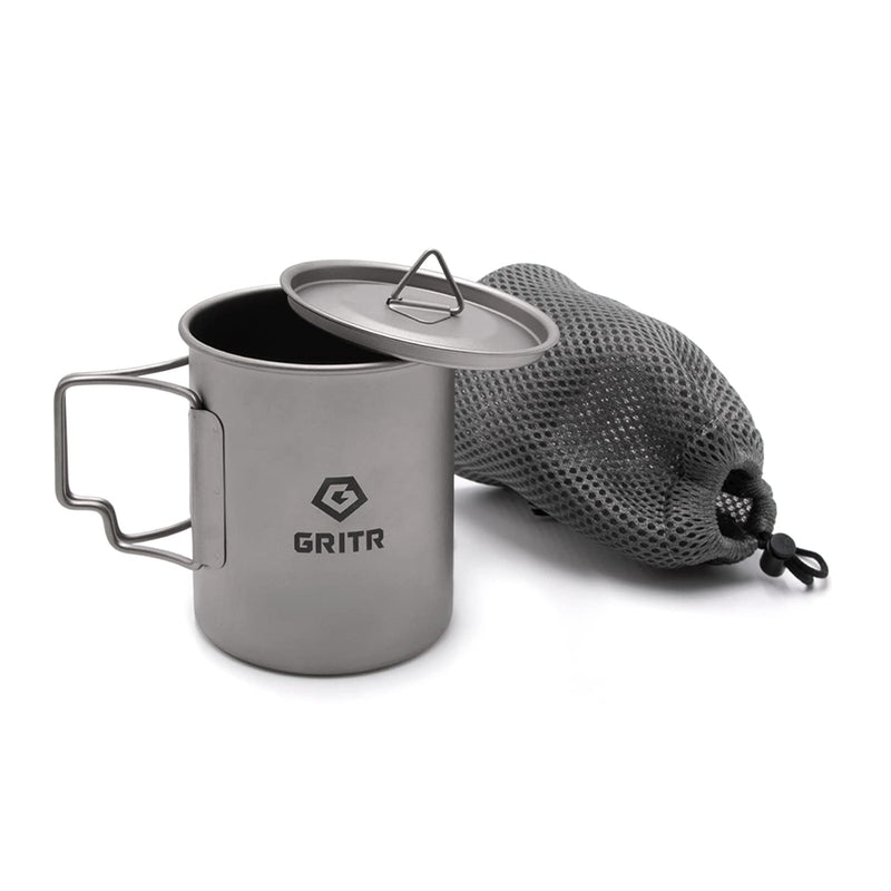 GRITR Titanium Cup 15.2 oz / 450ml Lightweight Titanium Multi-Purpose Camping Mug with Lid and Folding Handles - BeesActive Australia