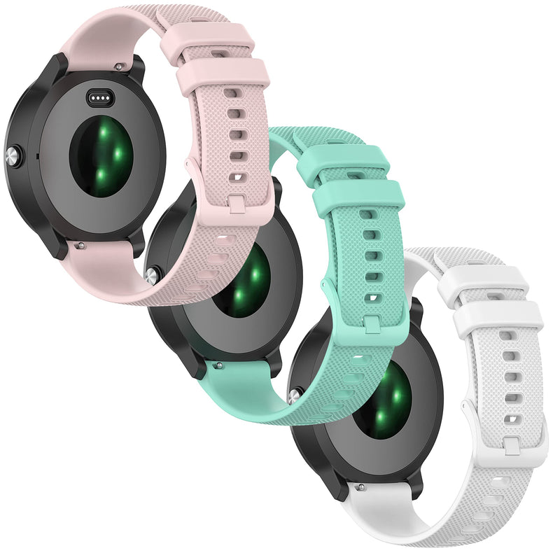 Anrir for Vivoactive 3 Watch Bands, 20mm Silicone Band for Garmin Forerunner 645/245 Music, Samsung Galaxy Watch 3 41mm/Galaxy Watch 42mm/Galaxy Watch Active 2 40mm/44mm Bands for Men Women-3Pack White+Rose Pink+Mint Green - BeesActive Australia