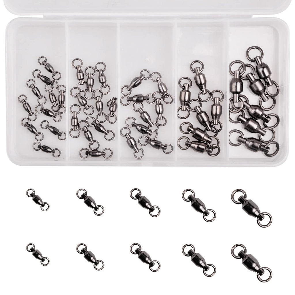 JSHANMEI Fishing Swivels Saltwater Ball Bearing Swivels Set 40pcs Heavy Duty Stainless Steel Welded Rings Black Nickel High Strength Big Game Fishing Tackle - BeesActive Australia