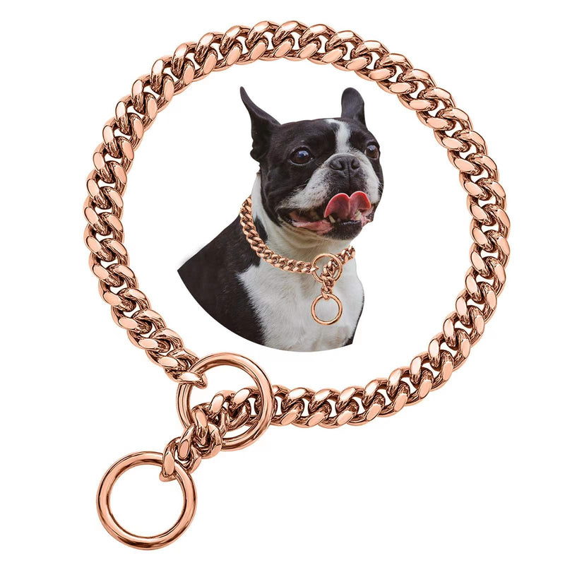 Rose Gold Dog Collars, 10mm Thick Cuban Link Dog Collar for Small Medium Dogs, 18K Chew Proof Gold Chain Dog Collar 316L Stainless Steel Chain Dog Collars 12inch (for 8'' dog's neck) Rose Gold - BeesActive Australia