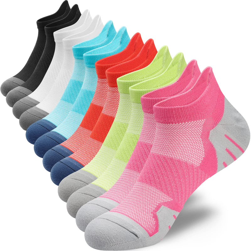 PAPLUS Womens Ankle Compression Running Socks 6 Pairs, Cushioned Low Cut Athletic Socks with Arch Support Black+white+blue+pink+orange+green Small-Medium - BeesActive Australia