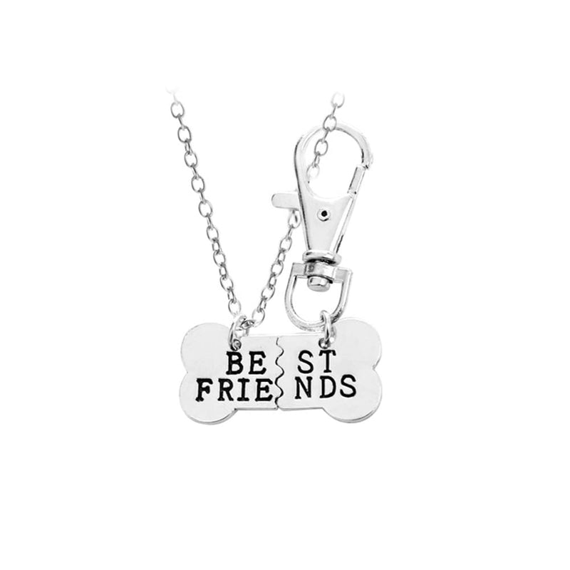 Best Friend Christmas Gifts Dog Bone Necklace Keychain Set for Dog Human Jewelry Set Pet Owner Birthday Friendship Gifts silver - BeesActive Australia