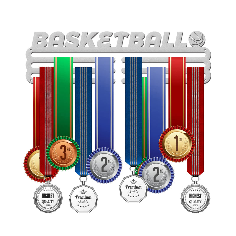GLOBLELAND Basketball Medal Holder Display Hanger Rack Frame for Sport Race Metal Medal Hanger for Basketball Player,15.75x6Inches - BeesActive Australia