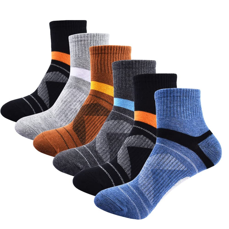 Men's Ankle Quarter Socks Athletic Running Hiking Cushion Performance Ventilation Sports Cotton Socks Black/Brown/Gray/Dark Blue/Blue/Black - BeesActive Australia