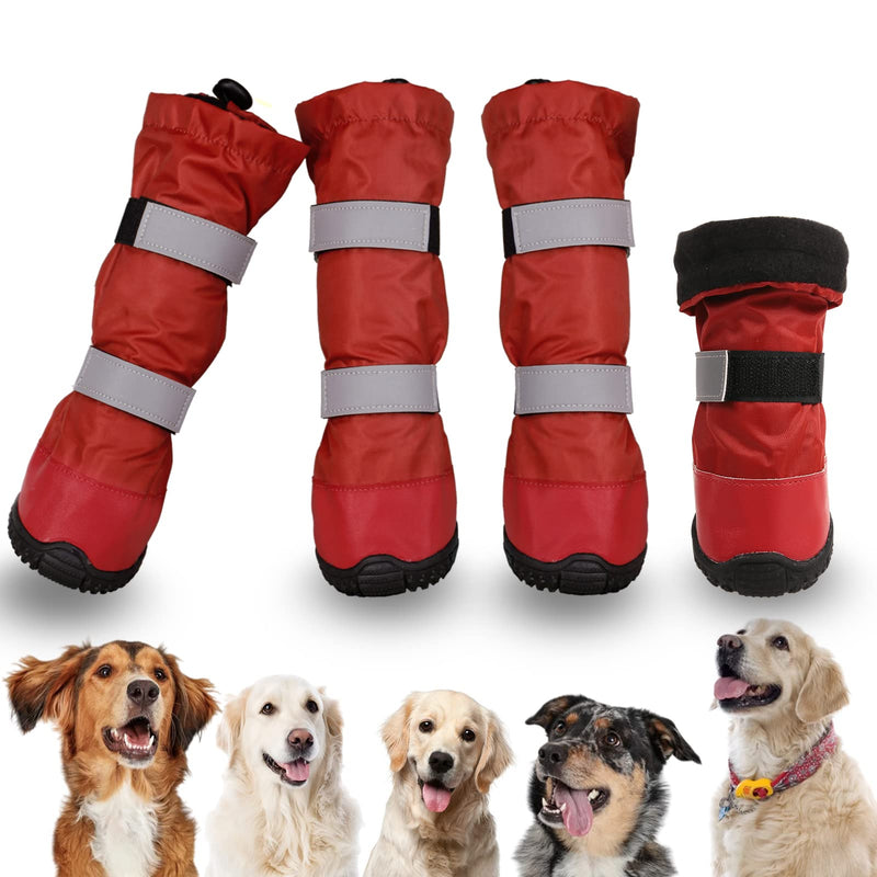 SUNFURA Dog Rain Boots with Warm Fleece, Waterproof and Skid-Proof Medium Large Dog Shoes with Reflective Straps and Rugged Sole, Pet Snow Booties Winter Paw Protector for Outdoor Running Hiking XL Red - BeesActive Australia