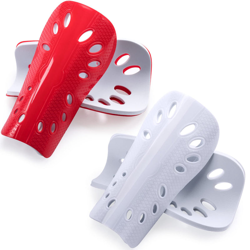 ANCIRS 2 Pairs Soccer Shin Guards for Young Kids Adults, Breathable Shin Guard Sleeves for Boy & Girl Football Games, Protective EVA Cushion for Youth Men & Women White & Red - BeesActive Australia
