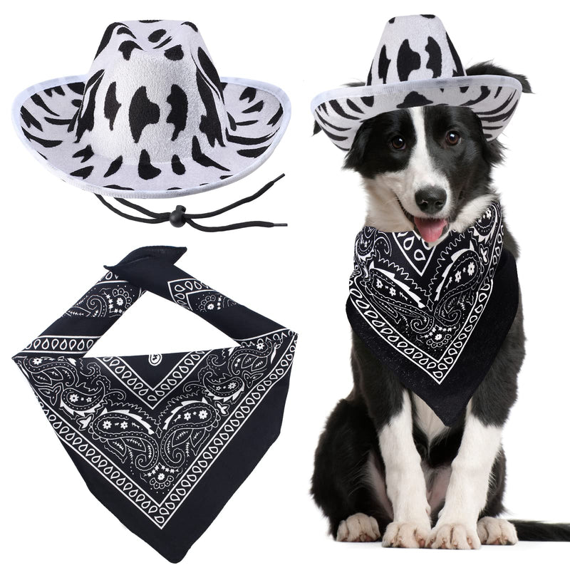 Yewong Pet Cowboy Costume Accessories Dog Cat Cow Print Cowboy Hat Bandana Scarf Western Cowboy Party Supplier for Puppy Kitten Set B - BeesActive Australia