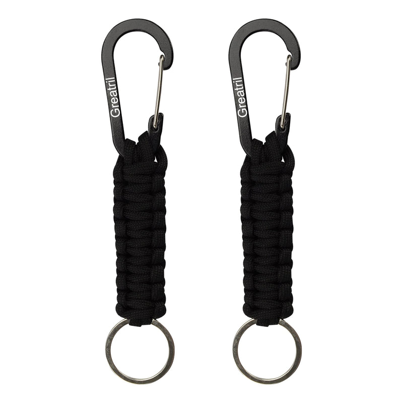 Keychain Carabiner with Key Ring - GREATRIL Paracord Key Chain Hanger Heavy Duty Clips for Outdoor Boys/Girls/Men/Women 2 Black - BeesActive Australia