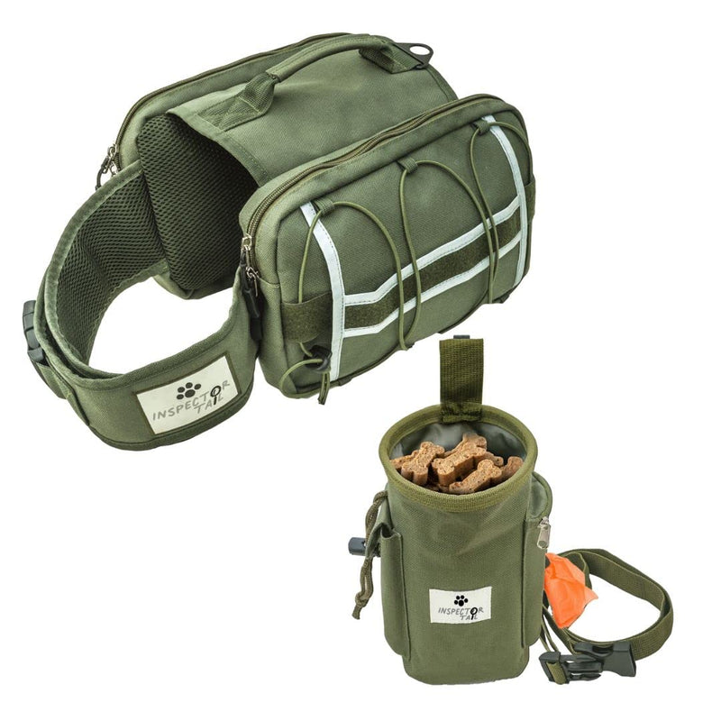 INSPECTOR TAIL 2 Pack Dog Saddle Bag & Treat Pouch as Hiking Gear Accessories. Waterproof Lightweight & Reflective Backpack w Pockets for Outdoor Travel & Camping for Medium & Large Dogs Range 44-88lb - BeesActive Australia