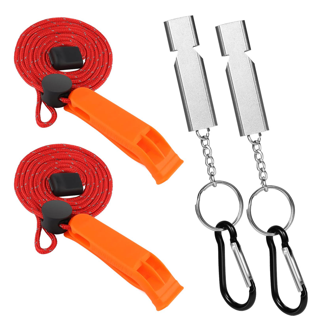 SAVITA 6pcs Whistle Kit, Including 2 Adjustable Whistles with Lanyard 2 Aluminum Alloy Whistles with Keyrings and 2 Carabiners for Outdoor Tripping - BeesActive Australia