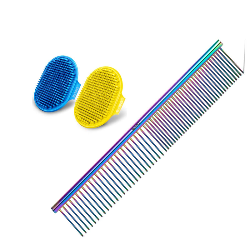 ROPO 2PC Dog Grooming Brush, Pet Shampoo Bath Brush&Pet steel comb, pet dog cat grooming comb - BeesActive Australia