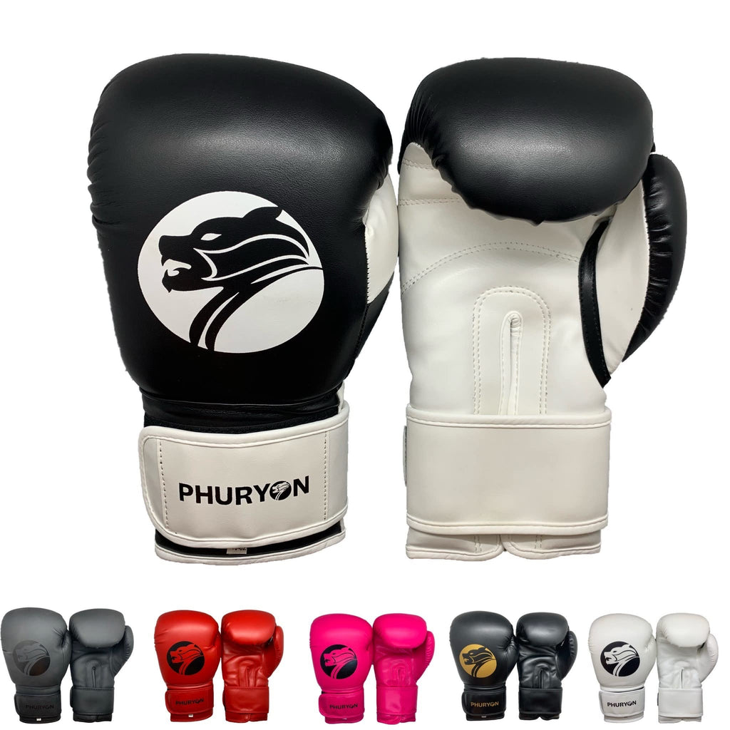 Phuryon Best Kickboxing, Boxing Gloves for Men & Women, Boxing Training Gloves, Kickboxing Gloves, Sparring Punching Gloves, Heavy Bag Workout Gloves for Boxing, Muay Thai, MMA 10oz Black and White - BeesActive Australia