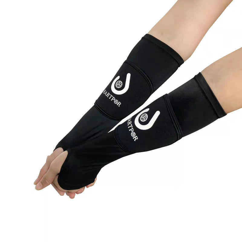 HARTPOR Volleyball Arm Sleeves Passing Forearm Sleeves with Protection Pad and Thumb Hole for Protect Arms from Sting 1 Pair Black 10" - BeesActive Australia